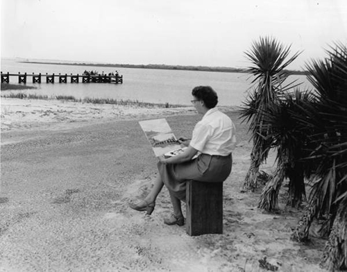Picture of Woman Painting Anastasia State Park Fishing Pier