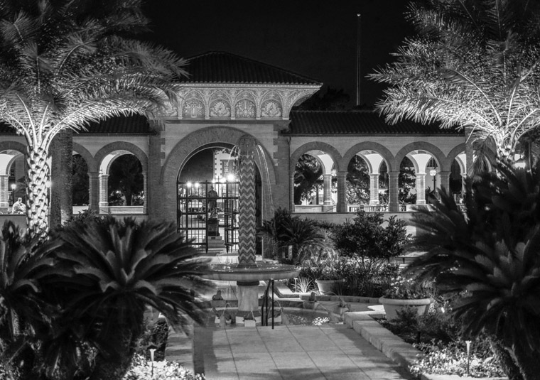 Flagler College Courtyard at night hotel ponce de leon